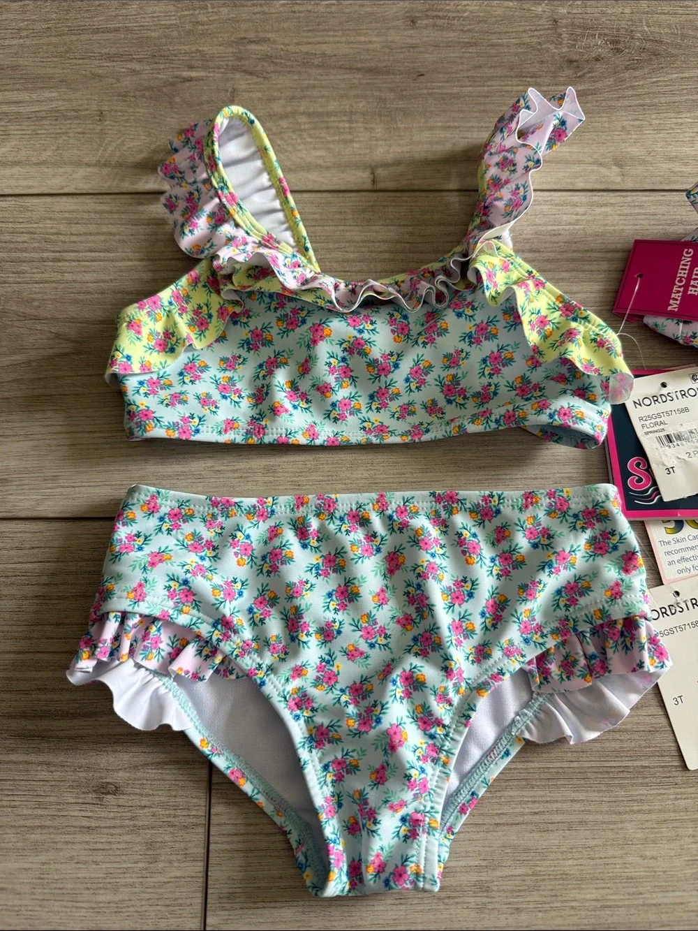 Andy & Evan Girls Floral Ruffle bikini set matching headband 3T NEW